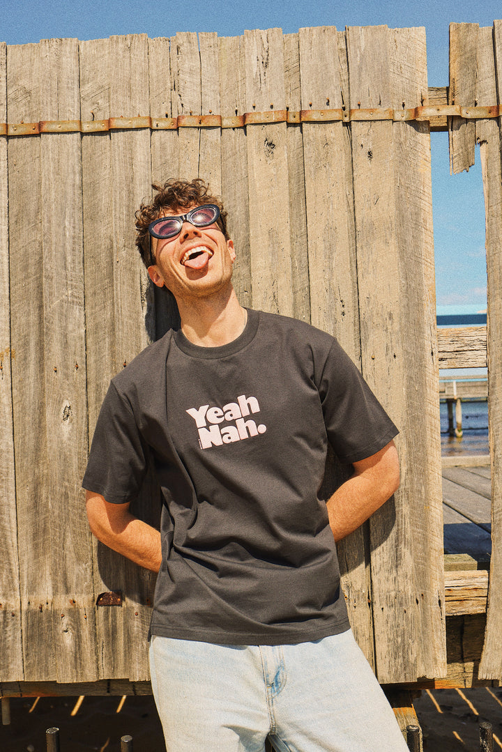 Yeah Nah Slang Tee in Charcoal