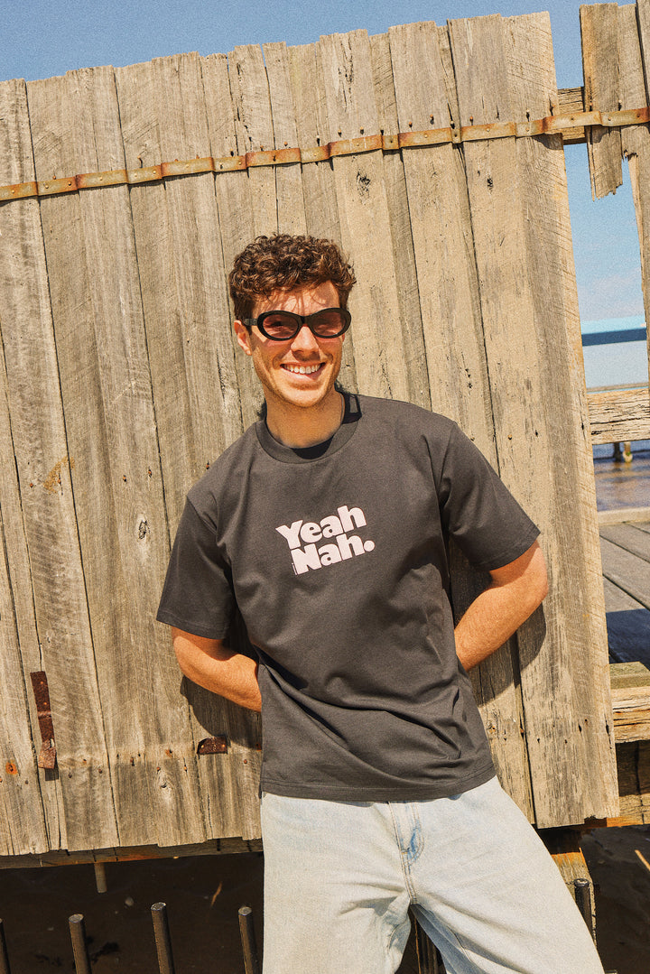 Yeah Nah Slang Tee in Charcoal