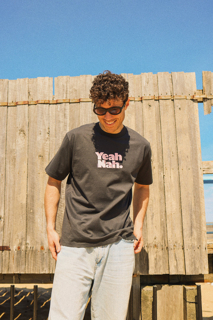Yeah Nah Slang Tee in Charcoal