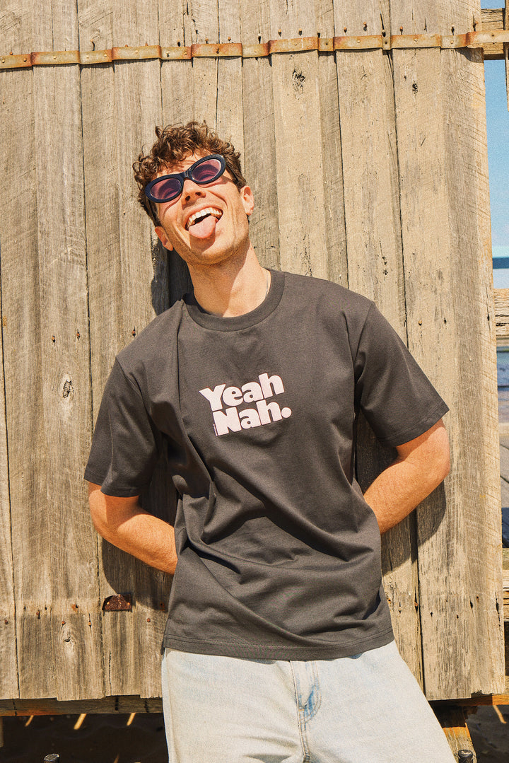Yeah Nah Slang Tee in Charcoal