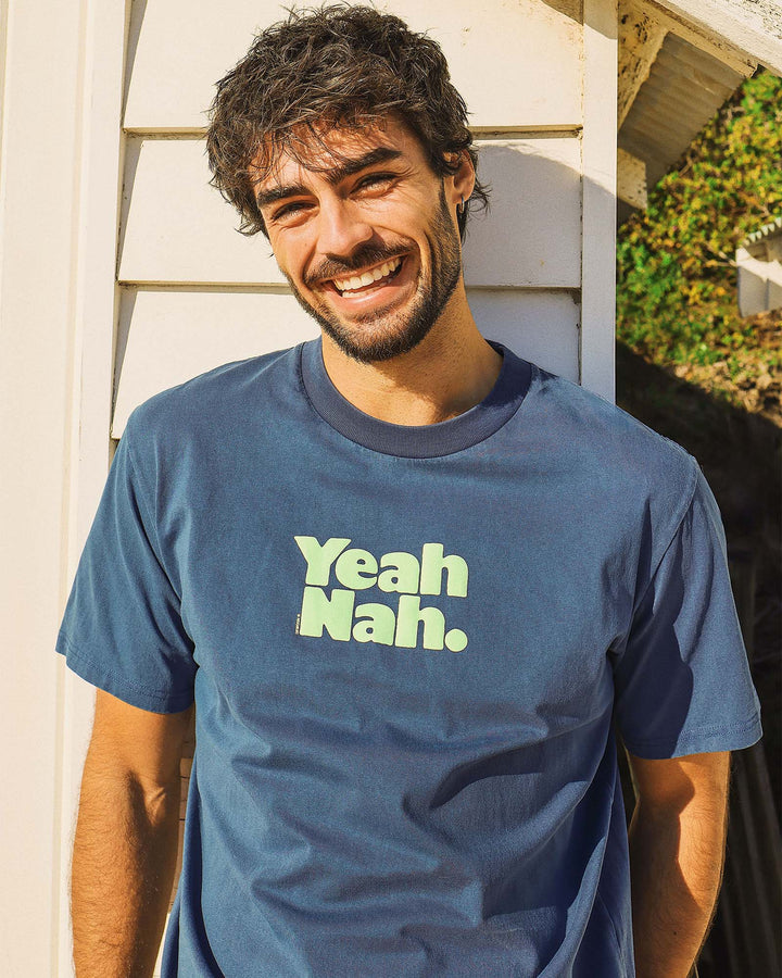 Yeah Nah Slang Tee in Navy