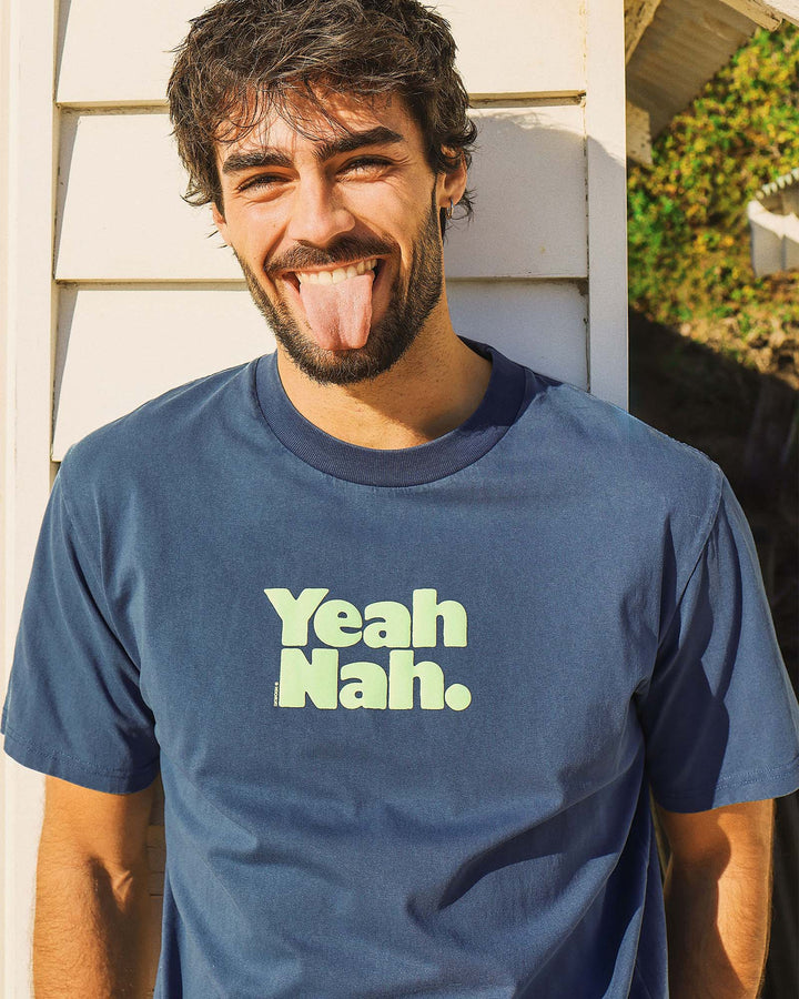 Yeah Nah Slang Tee in Navy