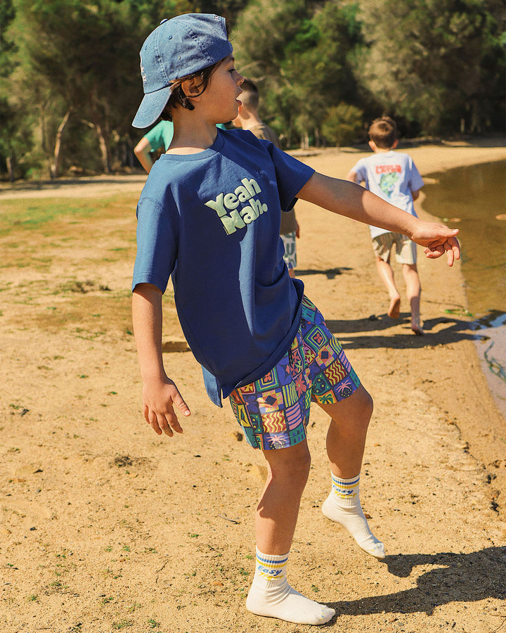 Yeah Nah Boys Regular Tee in Navy