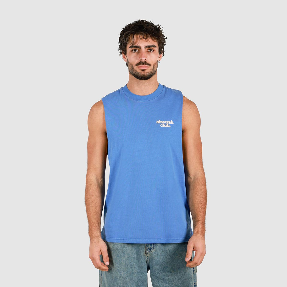 Ducks Back Slang Muscle Tank in Blue
