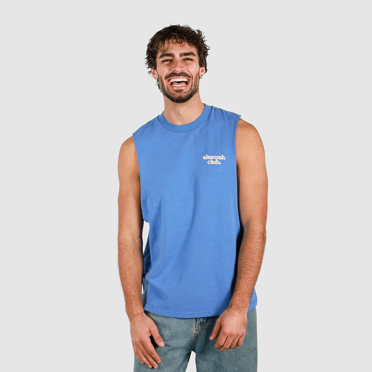 Ducks Back Slang Muscle Tank in Blue