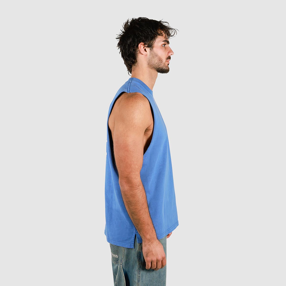 Ducks Back Slang Muscle Tank in Blue
