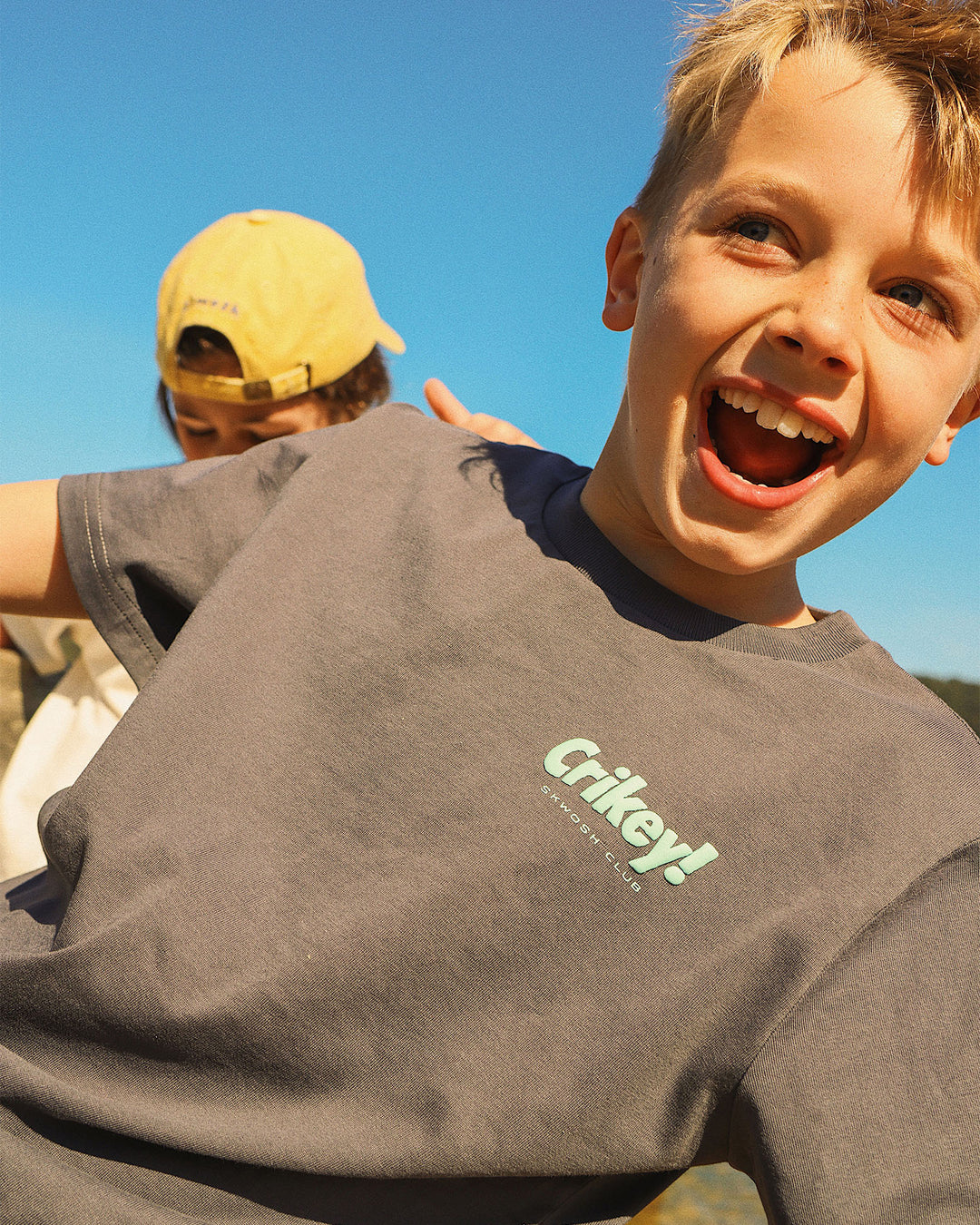 Crikey Boys Back Print Tee in Charcoal
