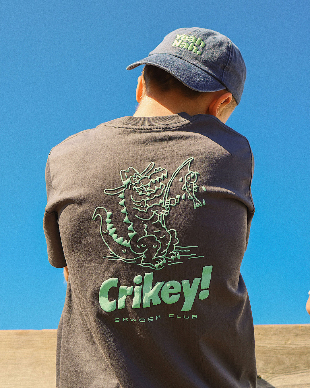 Crikey Boys Back Print Tee in Charcoal