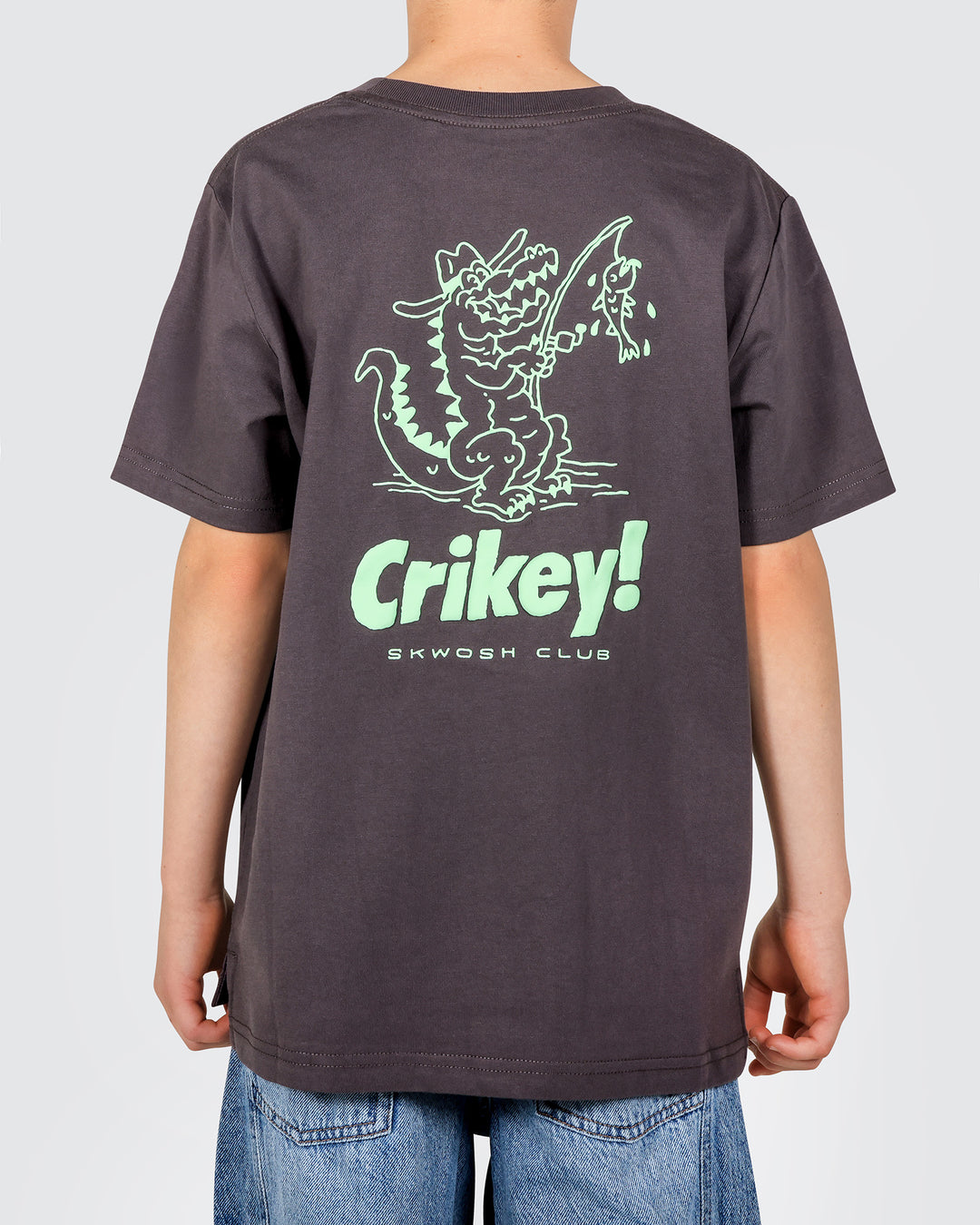 Crikey Boys Back Print Tee in Charcoal
