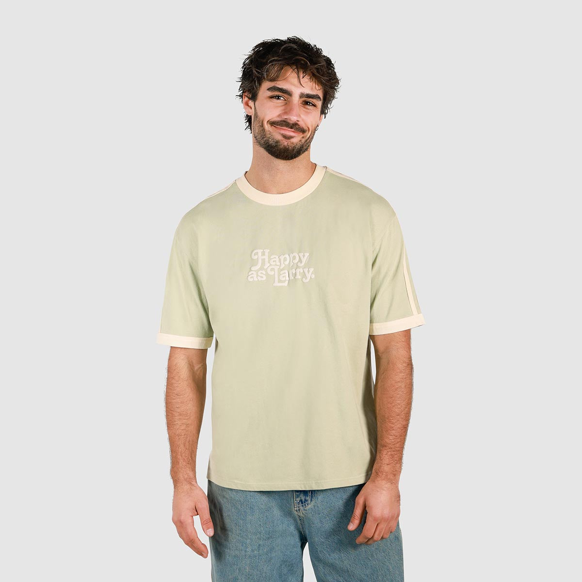 Happy as Larry Boxy Ringer Tee in Sage