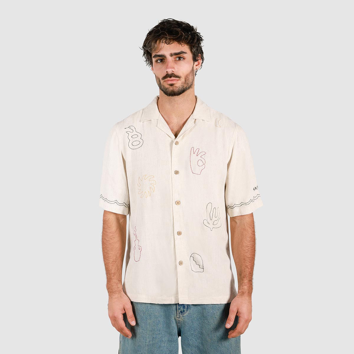 Zorba Embroida Holiday Shirt in Ecru