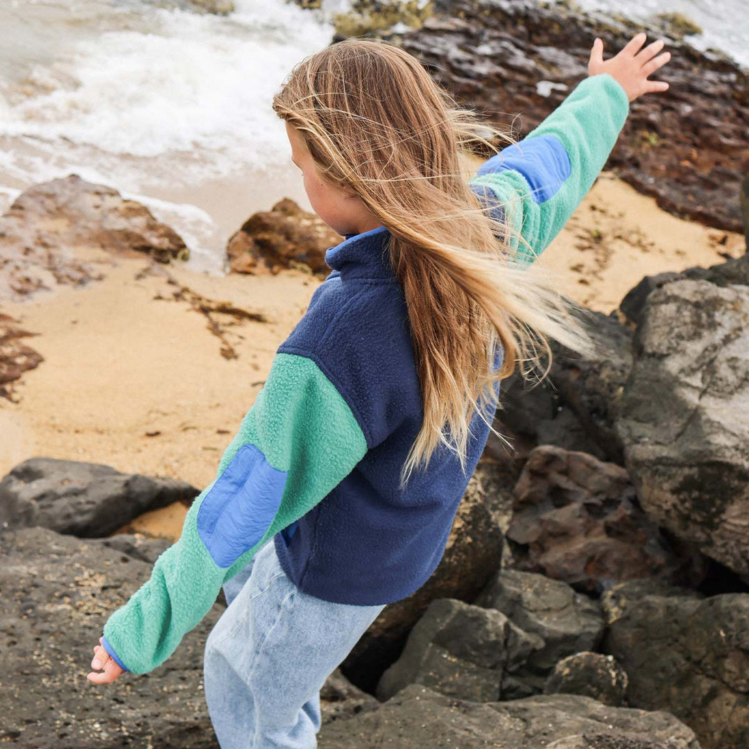 Skwosh Kids Polar Fleece Utility Jacket in Green/Blue