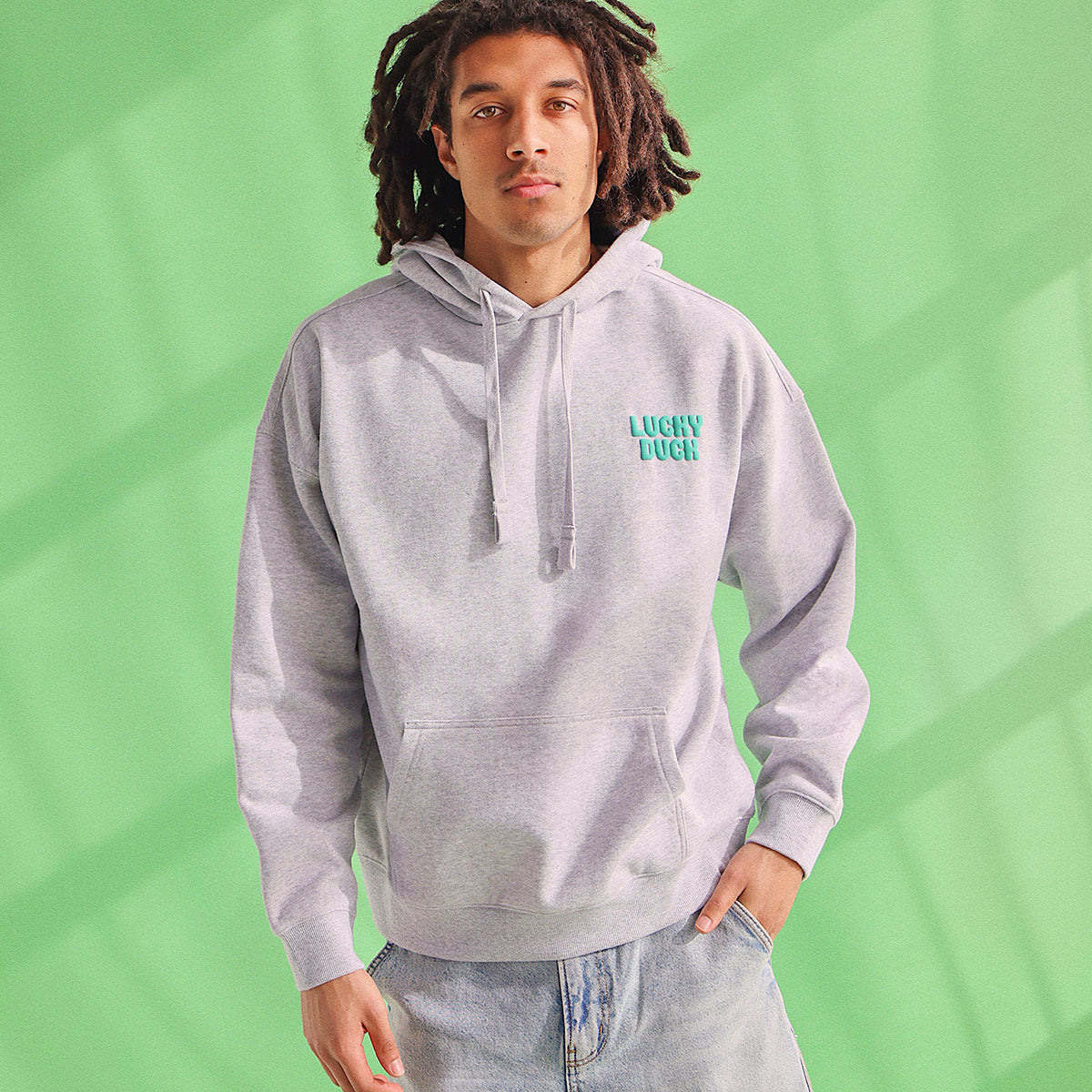 Lucky Duck Slang Hoodie In Snow Marle