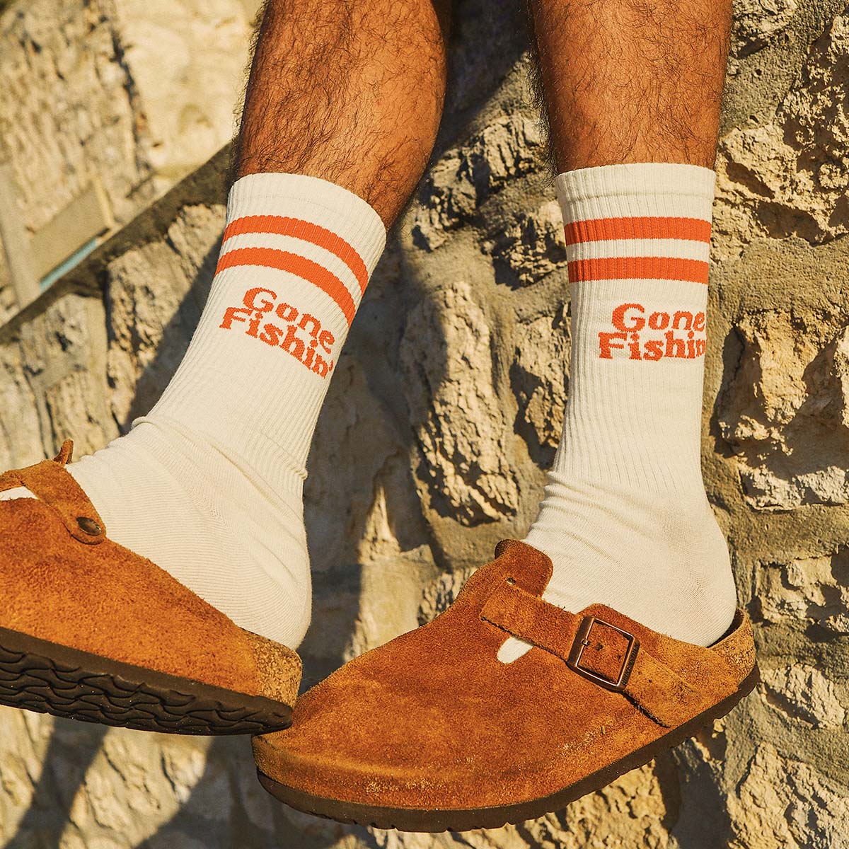 Gone Fishin` Socks in Red Stripe