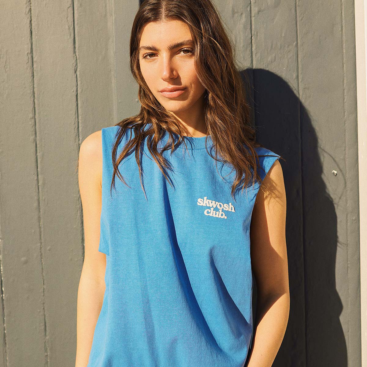 Ducks Back Slang Muscle Tank in Blue