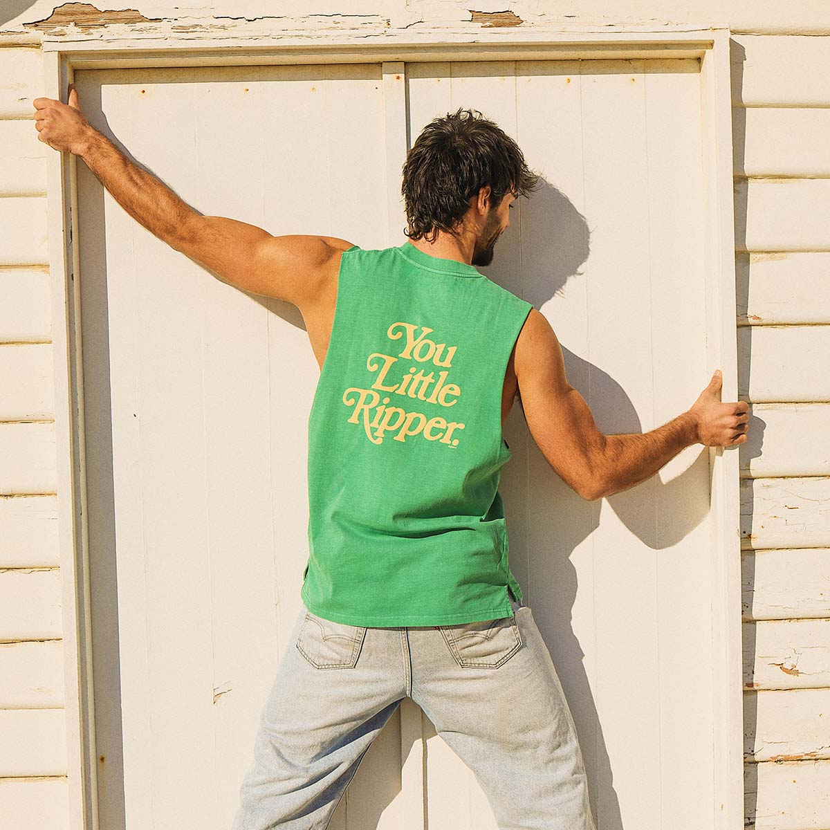 You Little Ripper Slang Muscle Tank in Green