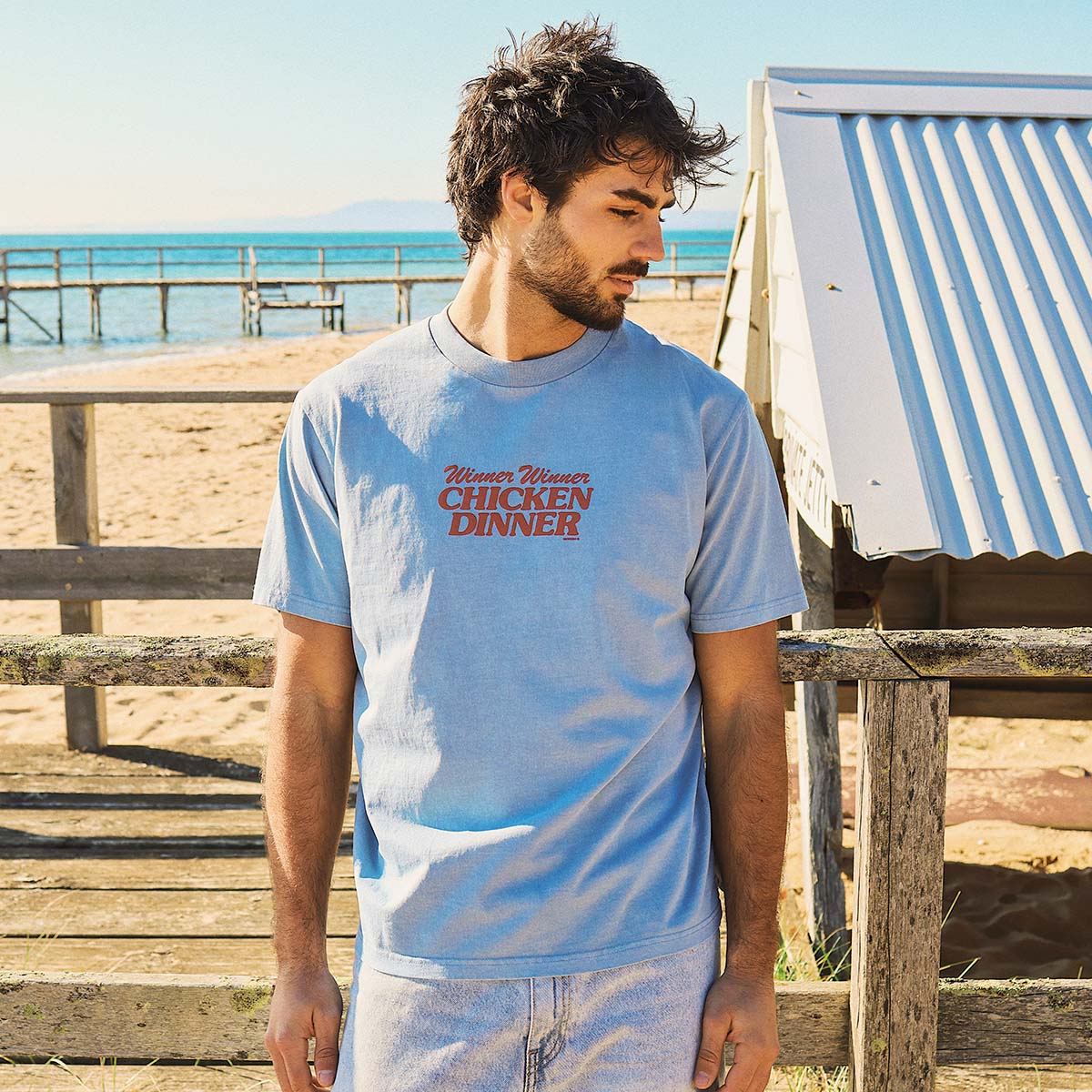 Chicken Dinner Slang Tee in Light Blue