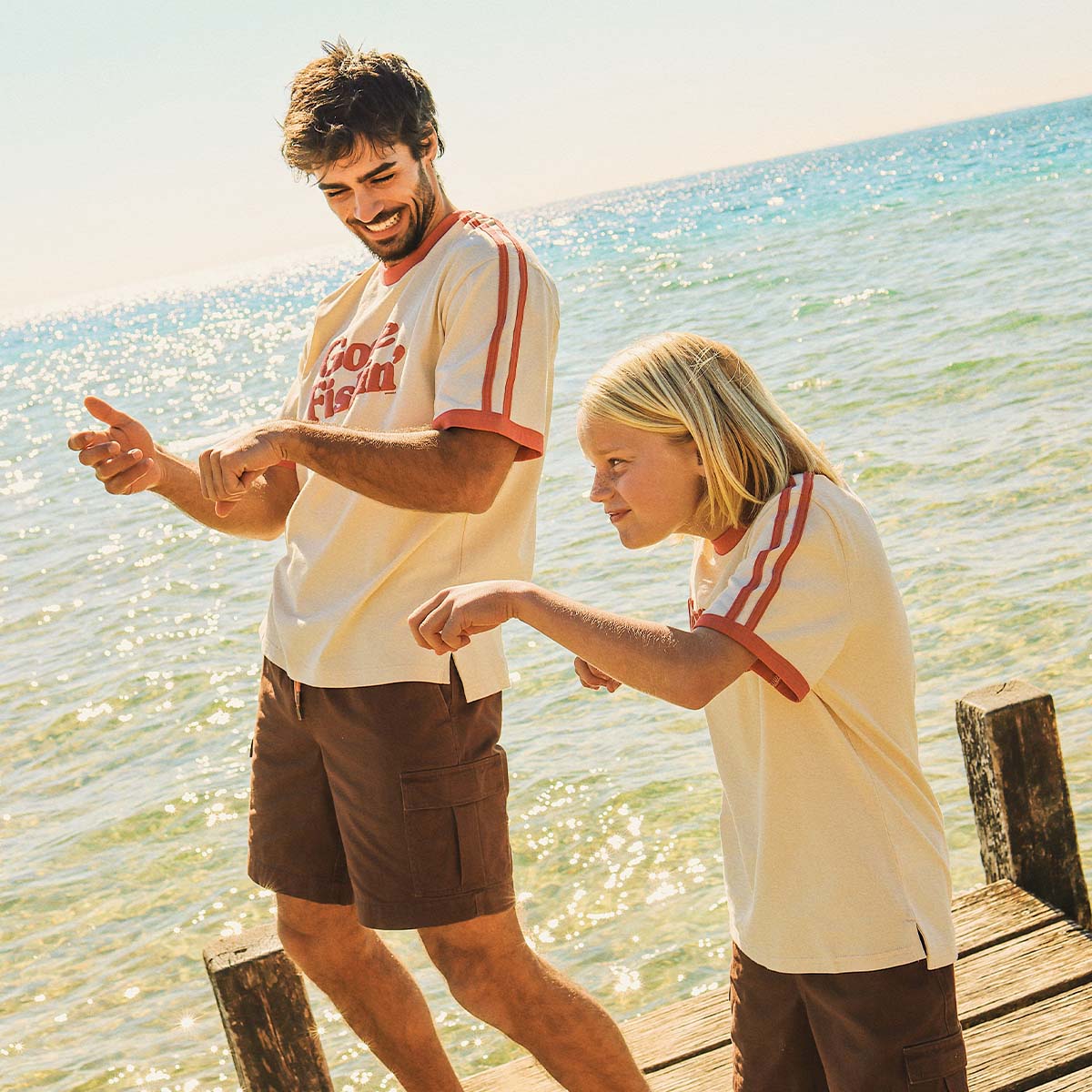 Gone Fishin Boxy Ringer Tee in Off White