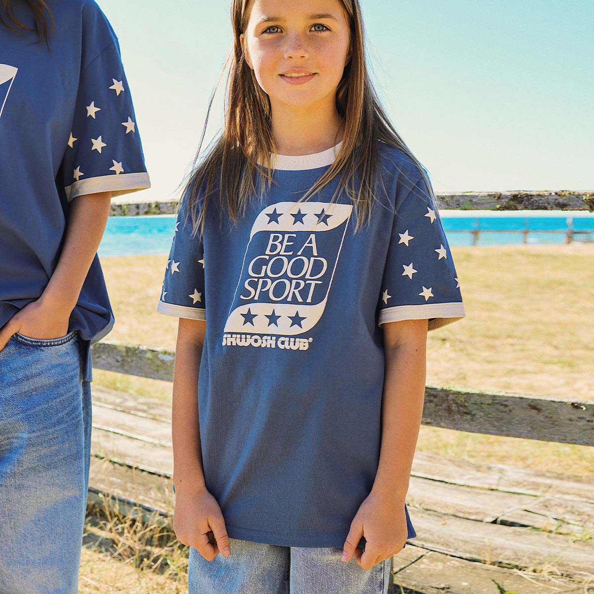 Good Sport Kids Boxy Ringer Tee in Blue