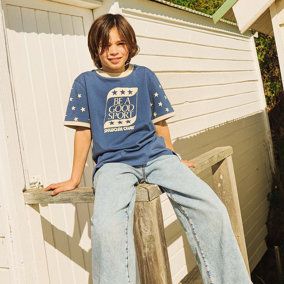 Good Sport Kids Boxy Ringer Tee in Blue