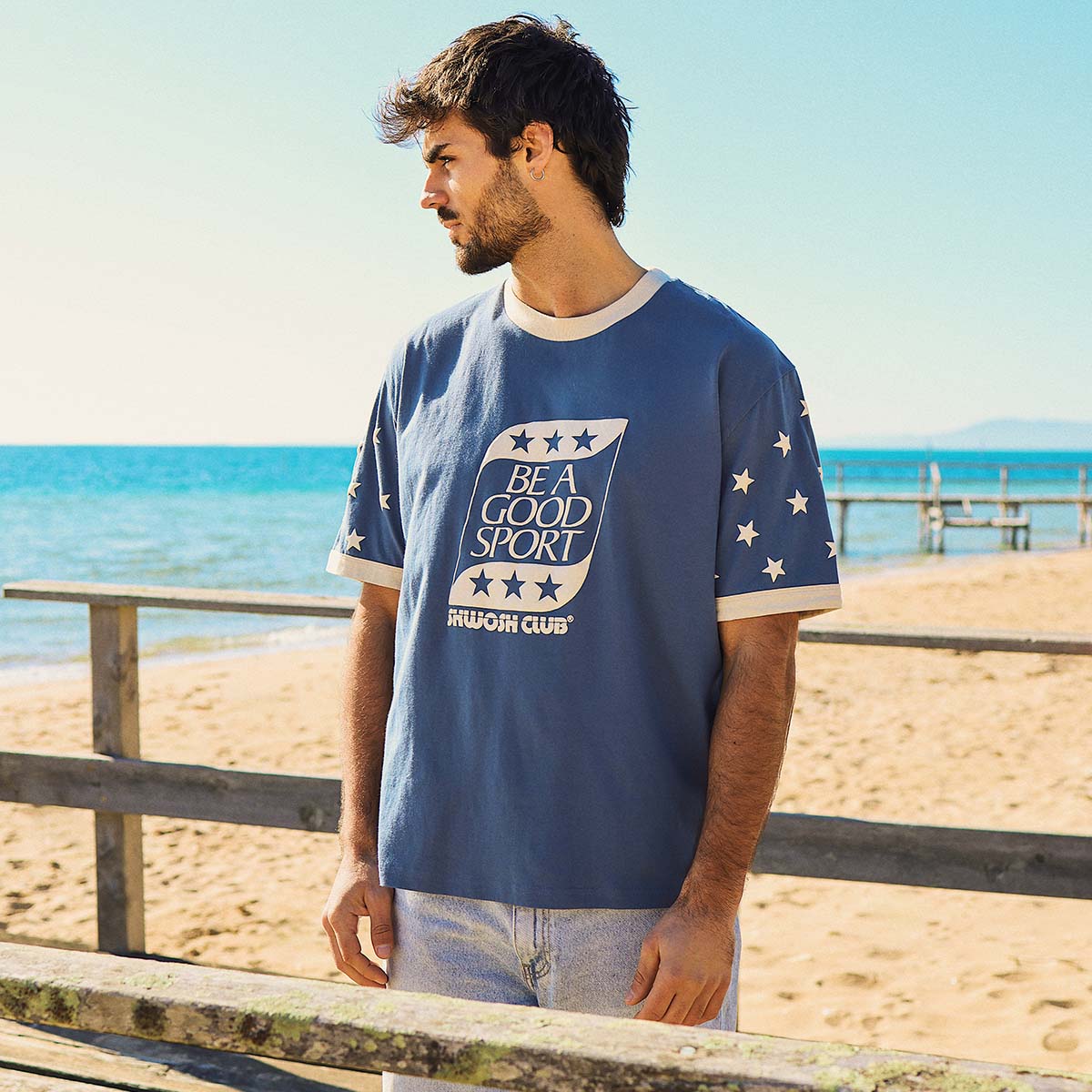 Good Sport Boxy Ringer Tee in Blue