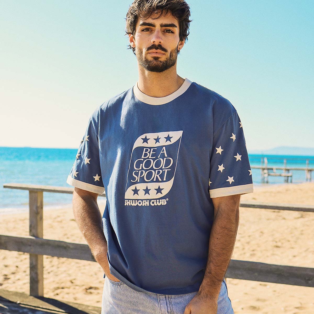 Good Sport Boxy Ringer Tee in Blue