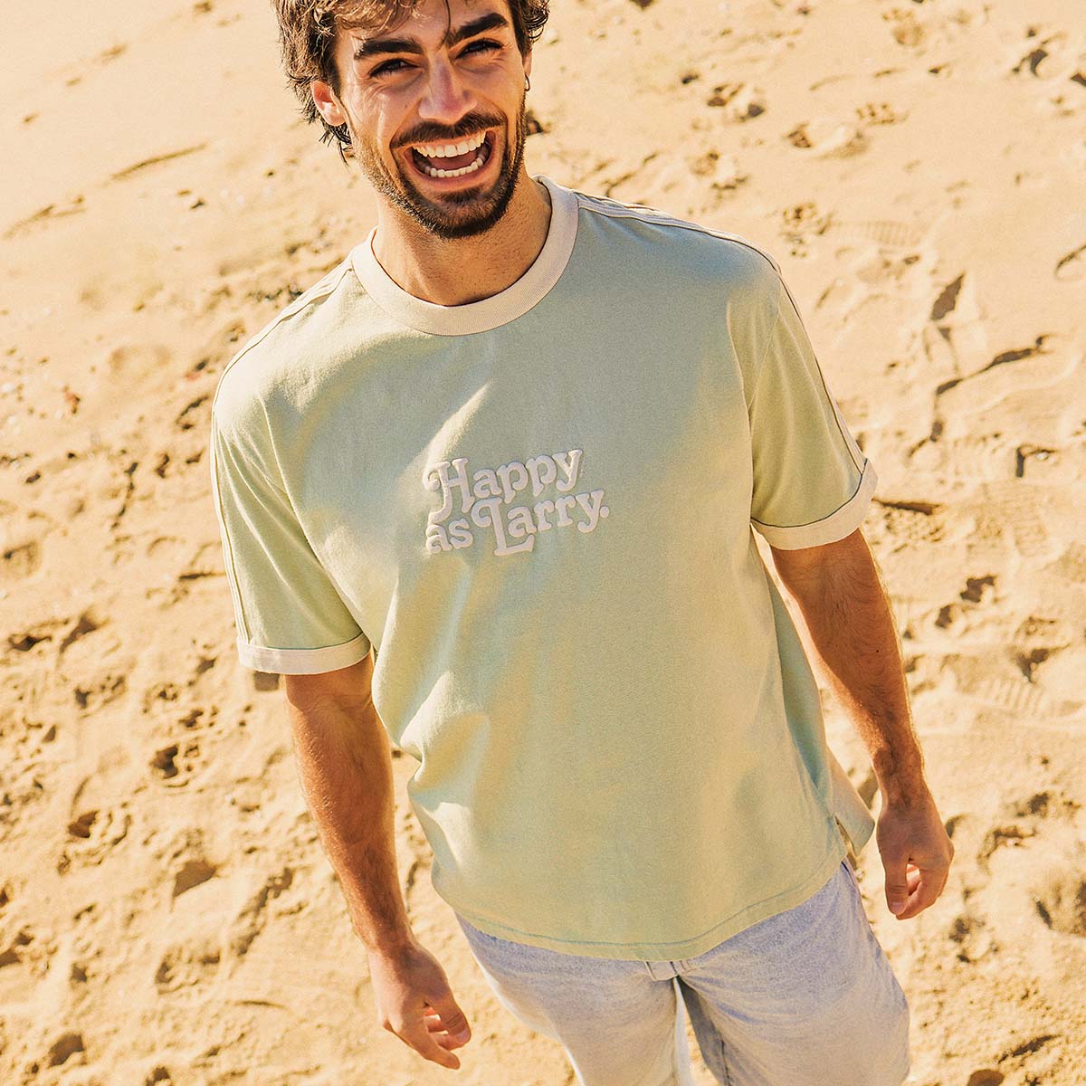 Happy as Larry Boxy Ringer Tee in Sage