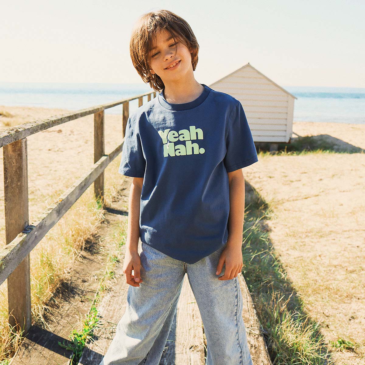 Yeah Nah Kids Slang Tee in Navy