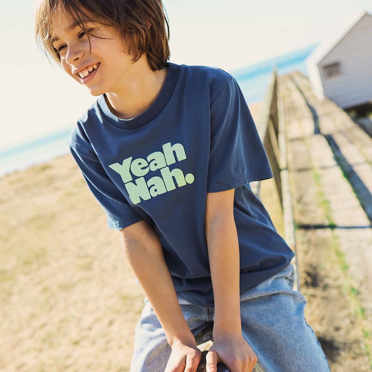 Yeah Nah Kids Slang Tee in Navy