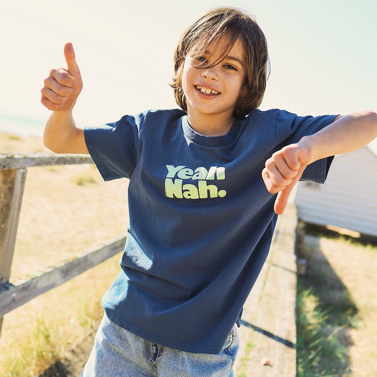 Yeah Nah Kids Slang Tee in Navy