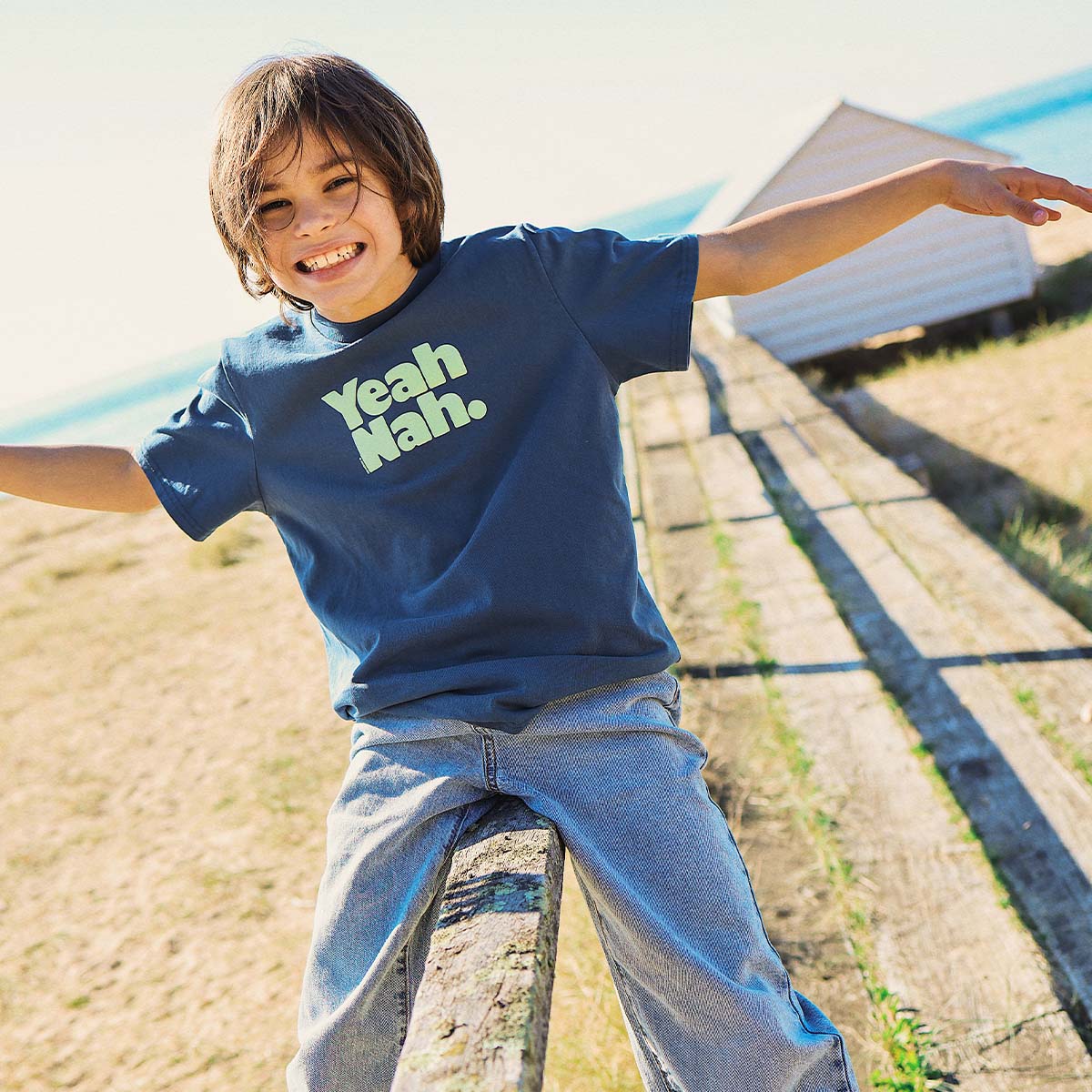 Yeah Nah Kids Slang Tee in Navy