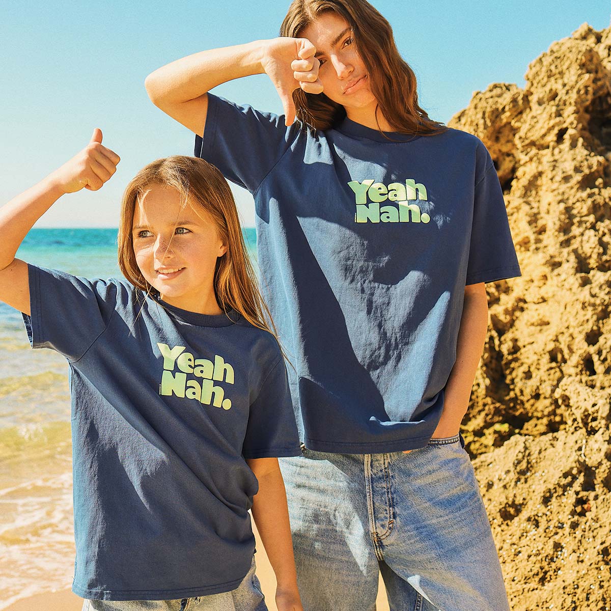 Yeah Nah Kids Slang Tee in Navy