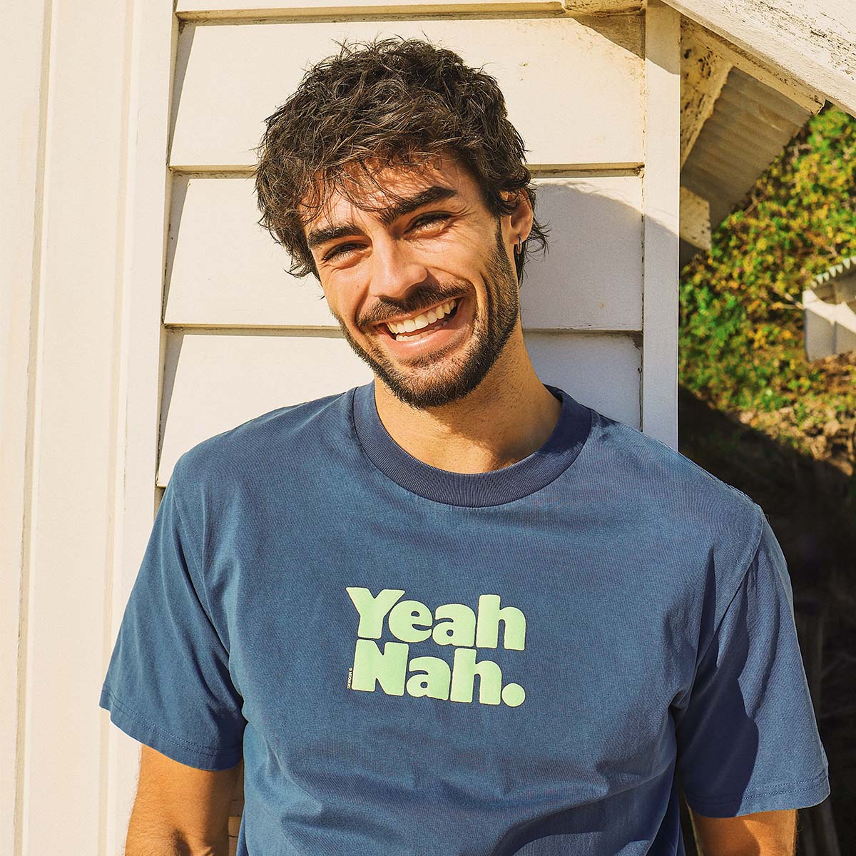 Yeah Nah Slang Tee in Navy