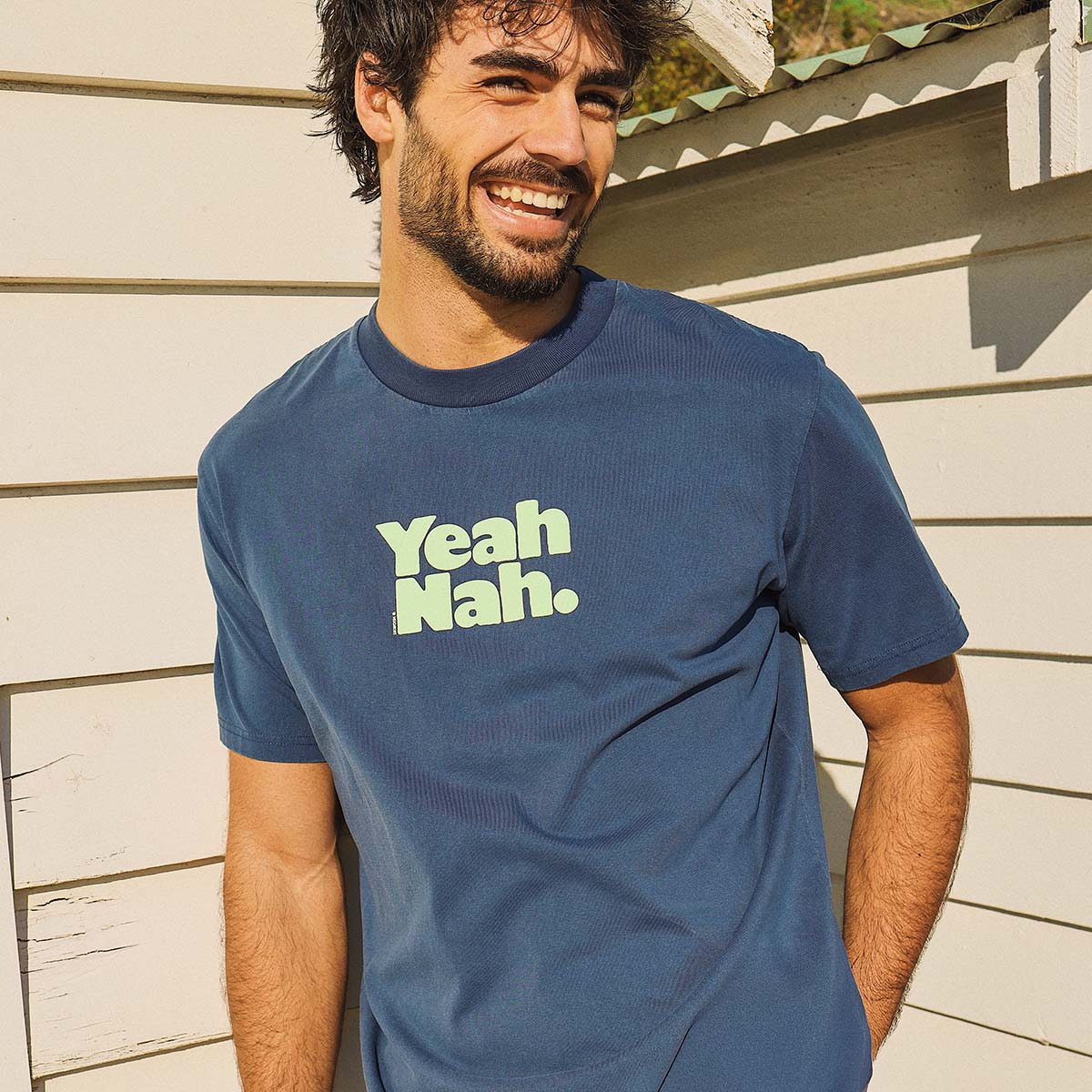 Yeah Nah Slang Tee in Navy