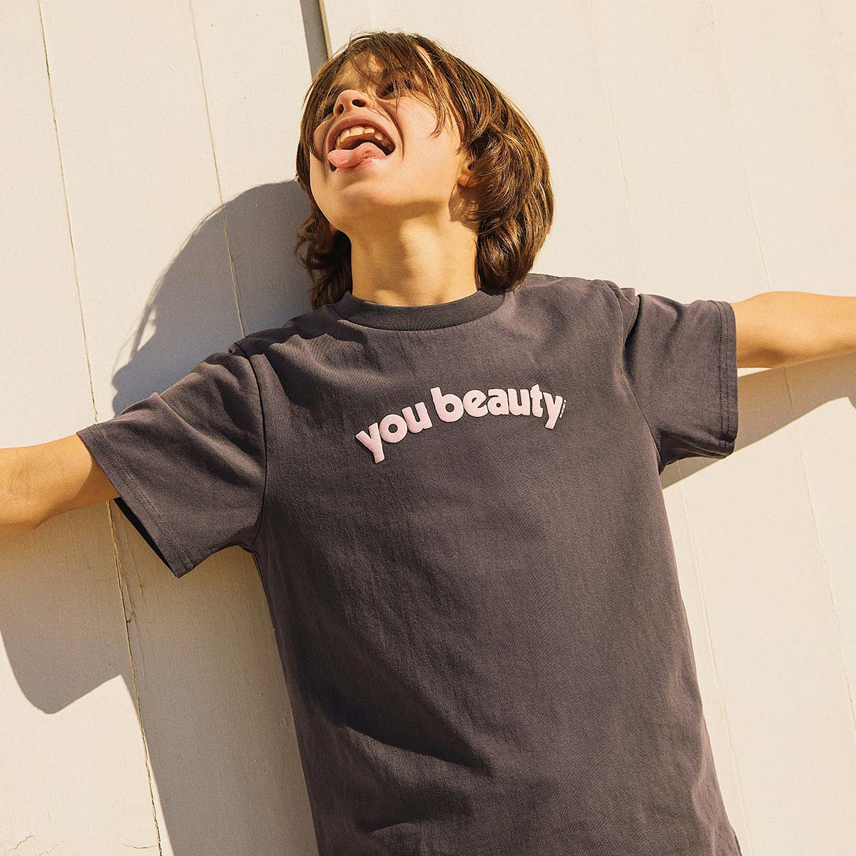 You Beauty Kids Slang Tee in Charcoal