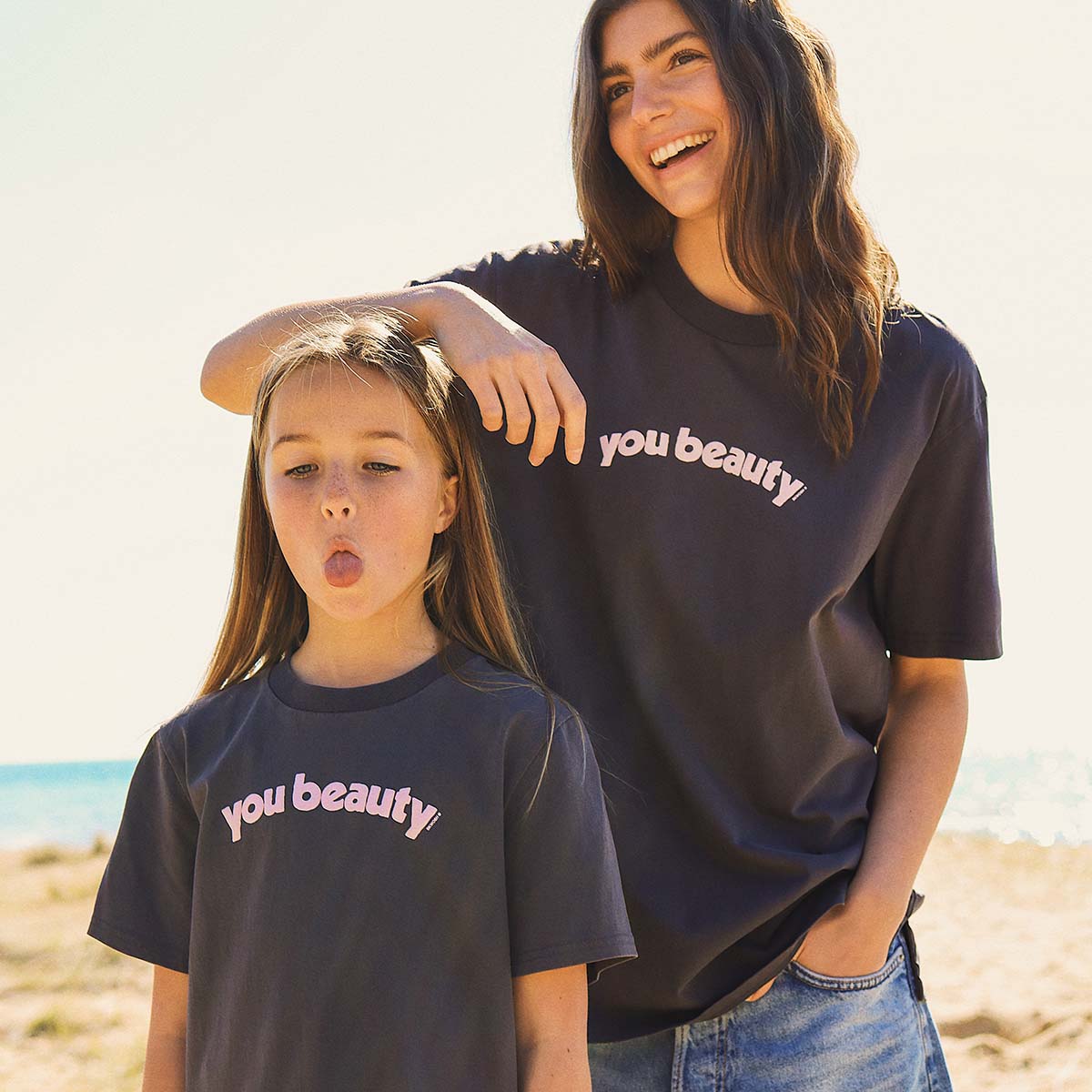 You Beauty Kids Slang Tee in Charcoal