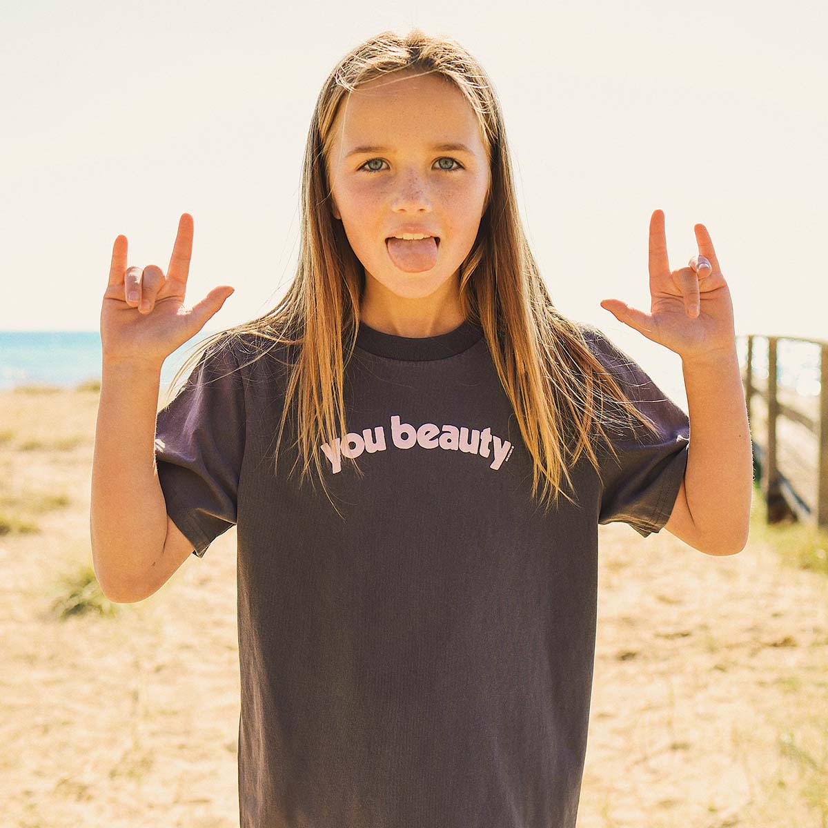 You Beauty Kids Slang Tee in Charcoal