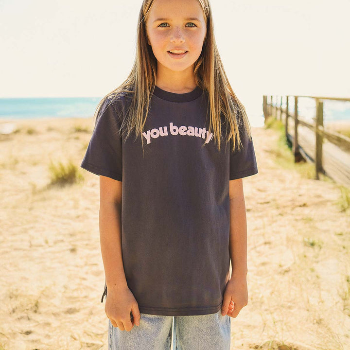 You Beauty Kids Slang Tee in Charcoal