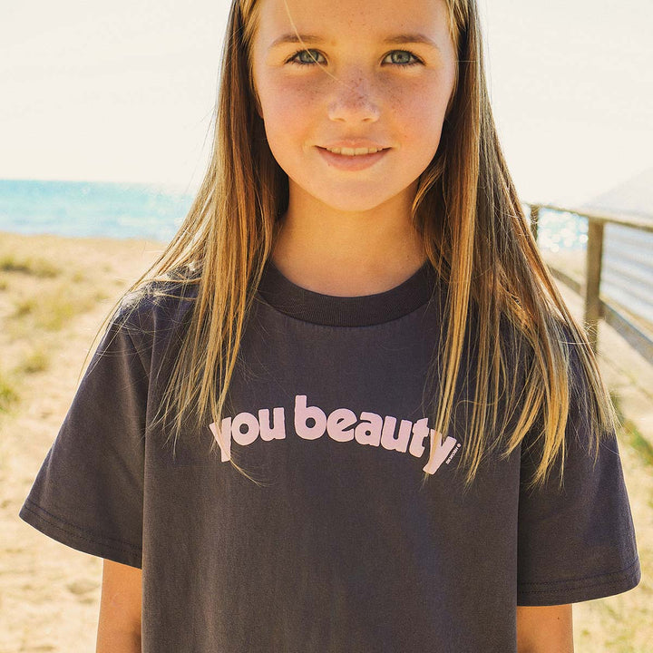 You Beauty Kids Slang Tee in Charcoal