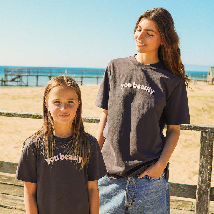 You Beauty Kids Slang Tee in Charcoal