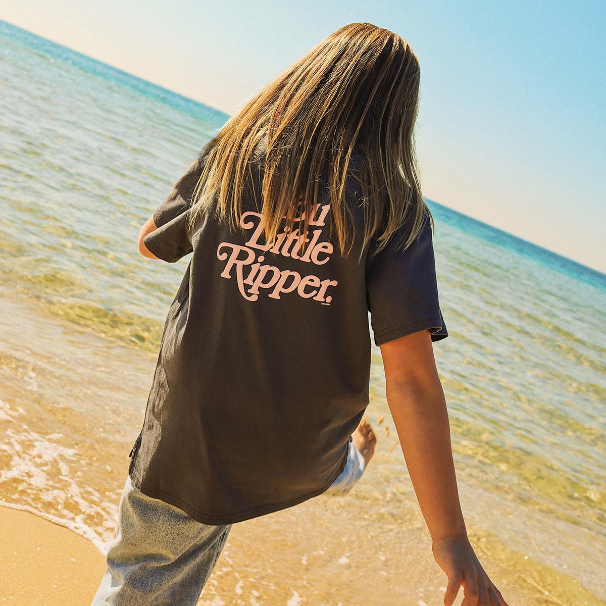 You Little Ripper Kids Slang Tee in Charcoal