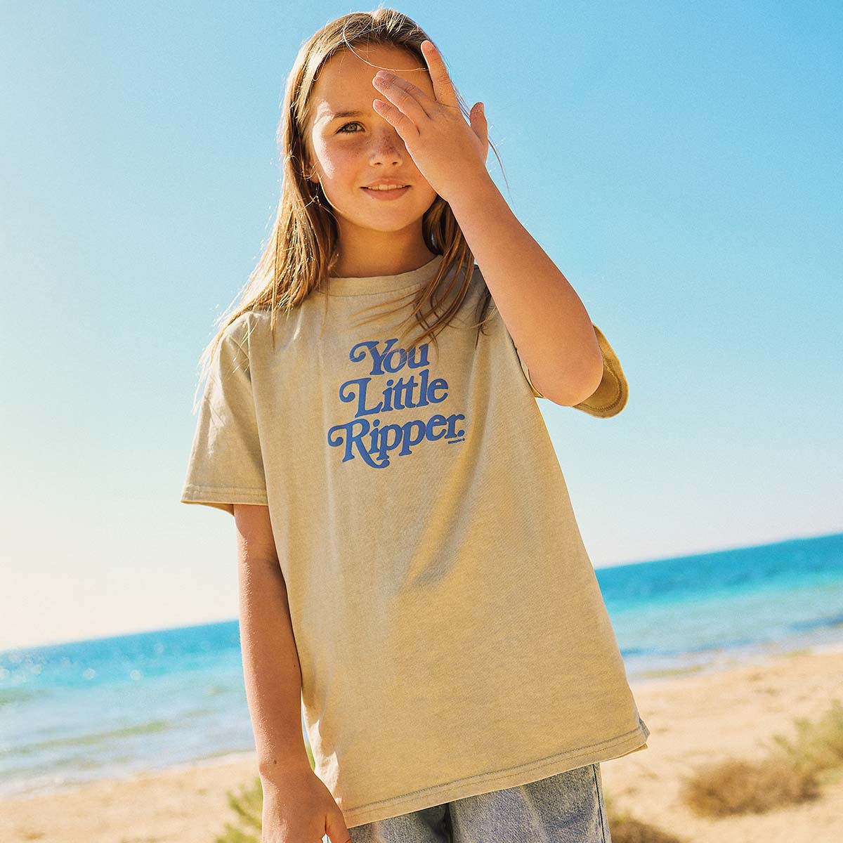 You Little Ripper Kids Slang Tee in Stone