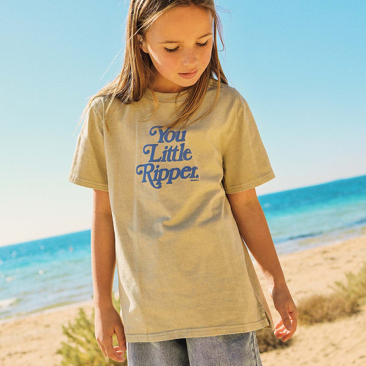 You Little Ripper Kids Slang Tee in Stone