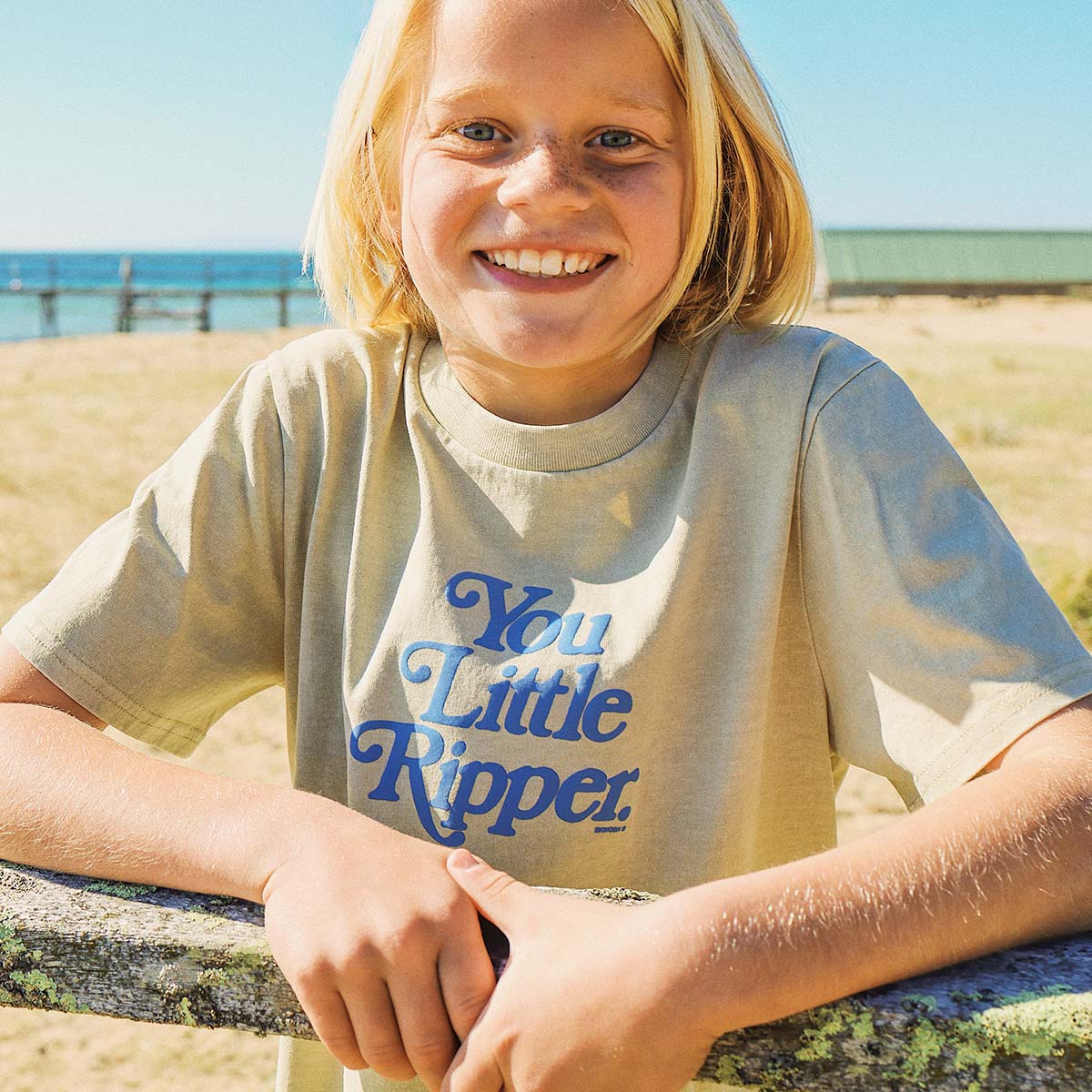 You Little Ripper Kids Slang Tee in Stone