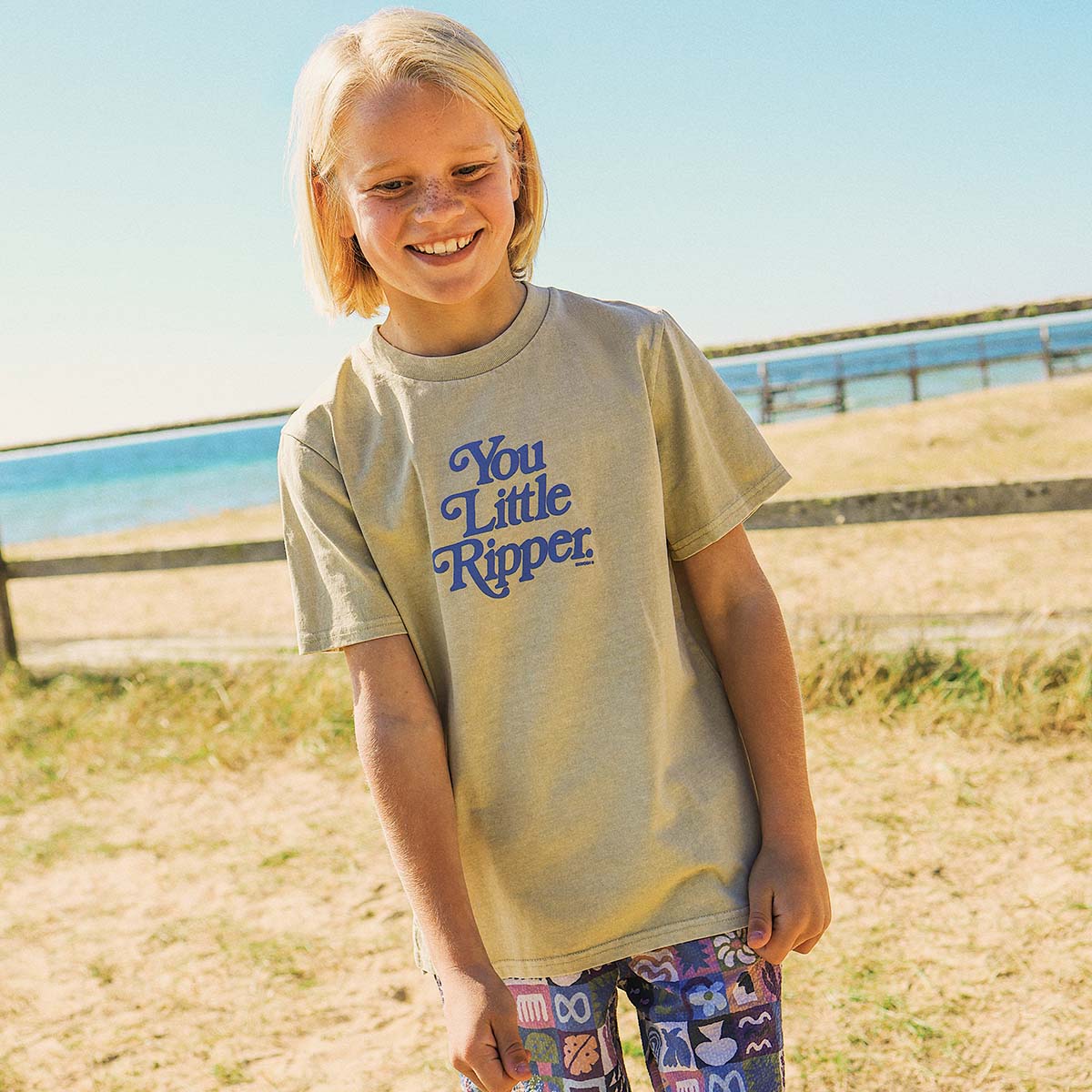 You Little Ripper Kids Slang Tee in Stone